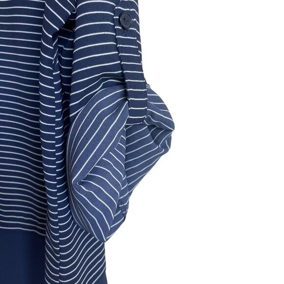 Chicos Women Top L Navy Striped Button Up‎ Casual Workwear Preppy Modern Chic - Picture 6 of 11